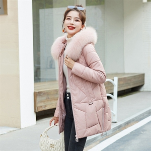 2024冬季新款真狐狸毛毛领PU皮棉服女中长款棉衣棉服女外套图片