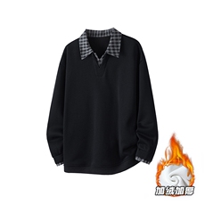 WY5562JR-P50特控98大码拼格子加绒加厚卫衣3D白底图，男装卫衣，电商D232