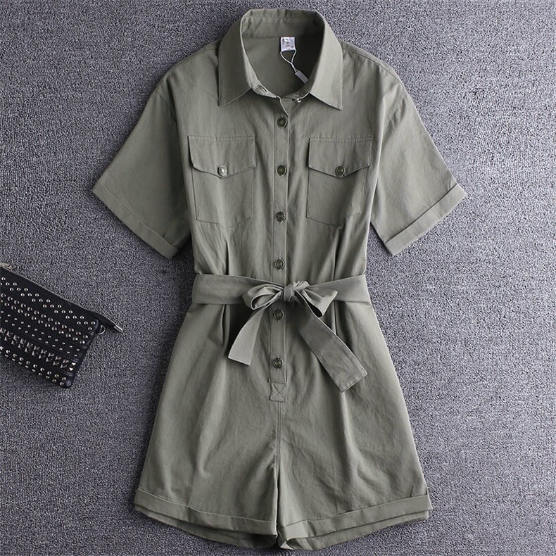 51爆款增加军绿色工装连体裤女宽松百搭显瘦短裤A18851P80控138，女装裤子，艾青服饰