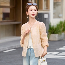 新中式重工钉珠刺绣外套女2025春夏新款休闲欧根纱薄款防晒衣开衫，女装短外套，沁沁公主