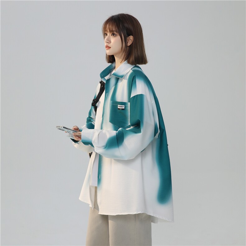 XZ-230-1CS232新简约中性风宽松百搭扎染渐变休闲长袖衬衫P50控68,男装衬衫,星座230-1