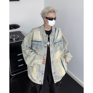 高街vibe黄泥染水洗复古牛仔外套男 W049 P70图片