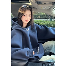 连帽卫衣男女新款美式刺绣外套boxy硬挺内搭套头上衣WLY411-P40，女装短外套，星座1008