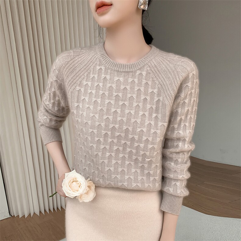 2024秋冬新款羊绒女士7针蝴蝶结35%羊绒衫图片