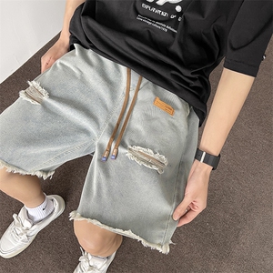 水洗破洞牛仔短裤男夏季潮牌美式痞帅休闲裤子毛边炸街设计感中裤图片