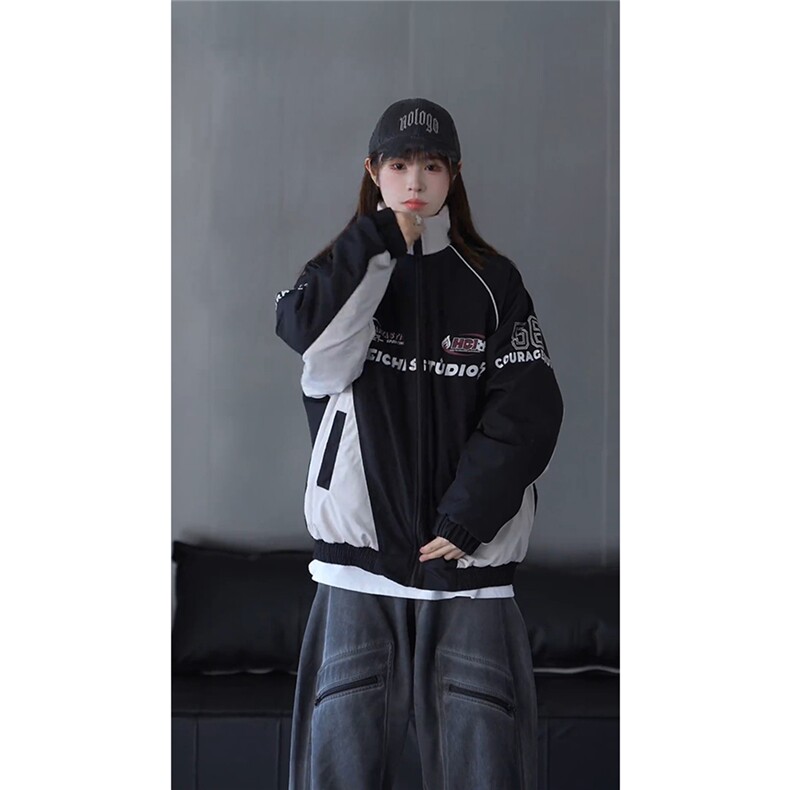 抖音视频截图只展示大货印花立领机车潮牌棉服77950特P85,男装棉衣,星座226-2