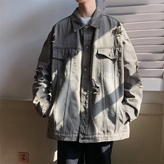2024新款ins做旧磨白牛仔外套破洞宽松情侣装休闲夹克W6914-P65，男装夹克，星座512-2