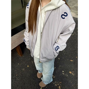 新款美式街头字母外套飞行夹克男女小众设计百搭宽松棒球服图片