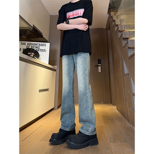 现货主推 渐变复古蓝微喇直筒松紧腰休闲牛仔裤男女K5809-P50控69图片