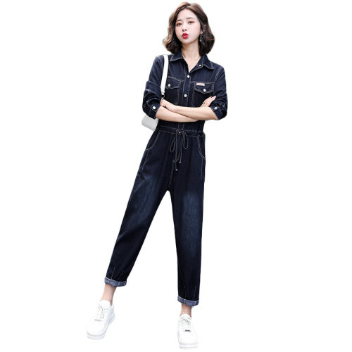 连体裤女2025春秋时尚简约收腰显瘦休闲炸街百搭衬衫领工装连衣裤,女装套装/套裙,E百度