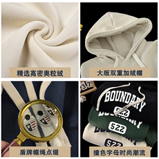 羊羔绒连帽卫衣男秋冬季cityboy日系青少年加绒加厚美式潮牌上衣，男装卫衣，星座212A（原A324）