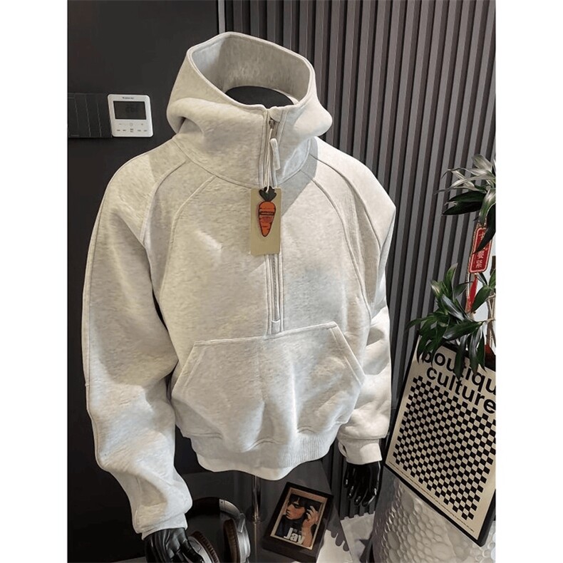 抖音得物高品质二开26春装重磅宽松结构拉链设计高领连帽卫衣W76,男装卫衣,电商A486-1