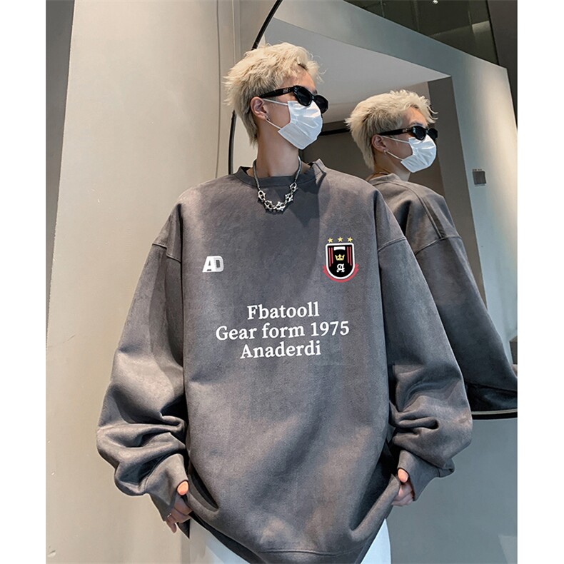 抖音得物供货提供视频秋冬重磅美式麂皮绒圆领卫衣JY346，男装卫衣，电商A486