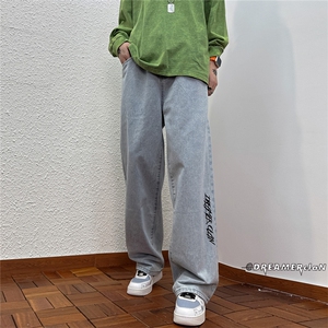 k1030-p45-控68 M-5XL港风高阶拉链黑暗破洞宽松大码牛仔裤图片