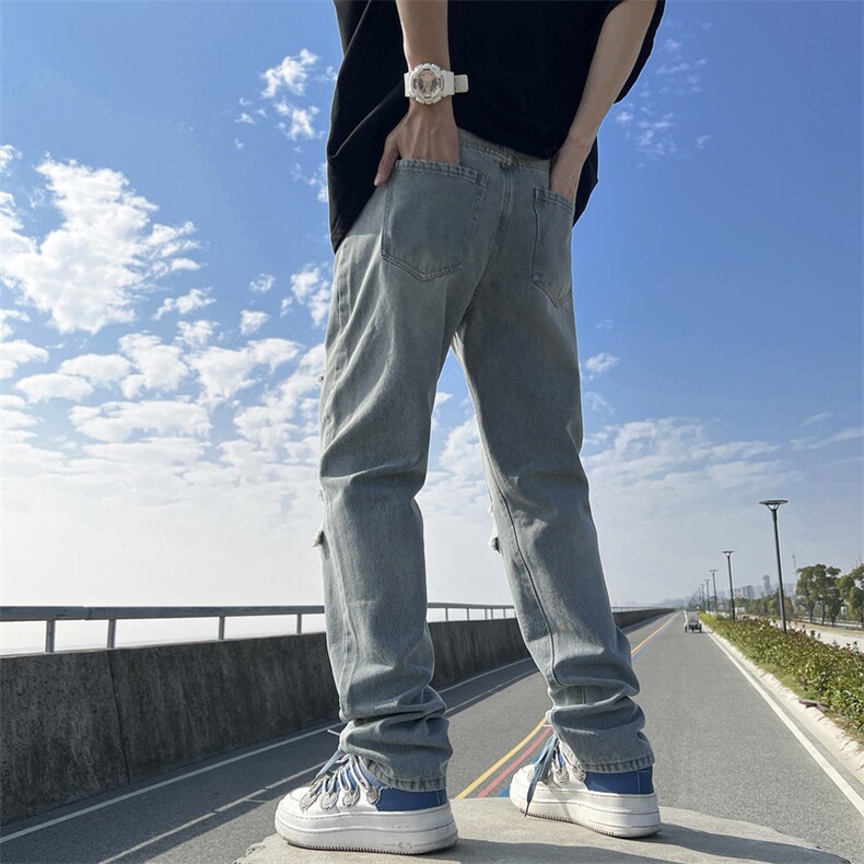 牛仔裤春夏宽松直筒显瘦显高小众设计感2025新款阔腿裤743-P45,男装牛仔裤,电商A178