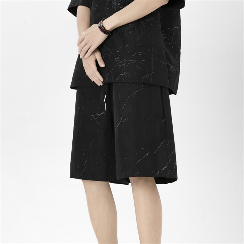 量大优 夏季短裤肌理感压褶五分裤套装K2438-P35衬衫C2436-P45图片
