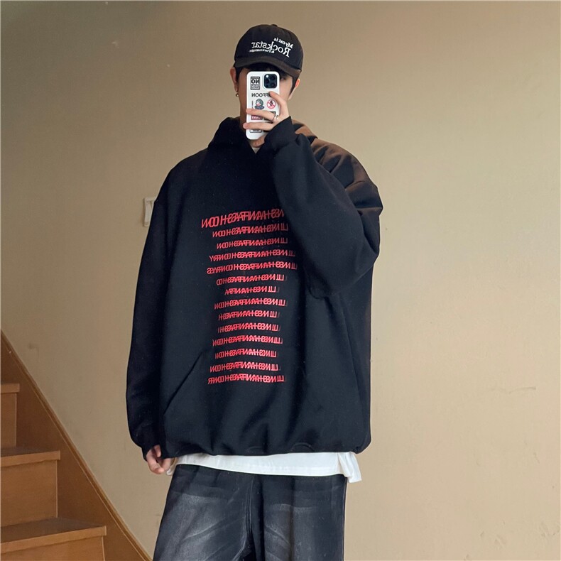 A450-WY7766-P85控129美式复古印花连帽卫衣宽松男女同款,男装卫衣,电商A450