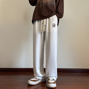 棋盘格子裤子男春秋美式高街潮牌宽松慵懒风直筒垂感阔腿卫裤夏季图片
