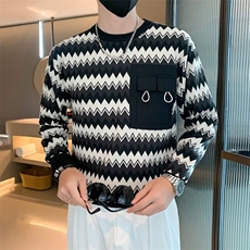 男士波浪纹针织衫休闲圆领毛衣秋冬季潮流轻奢男套头外套M3380，男装针织衫/毛衣，星座1116A-2（原606A-1）