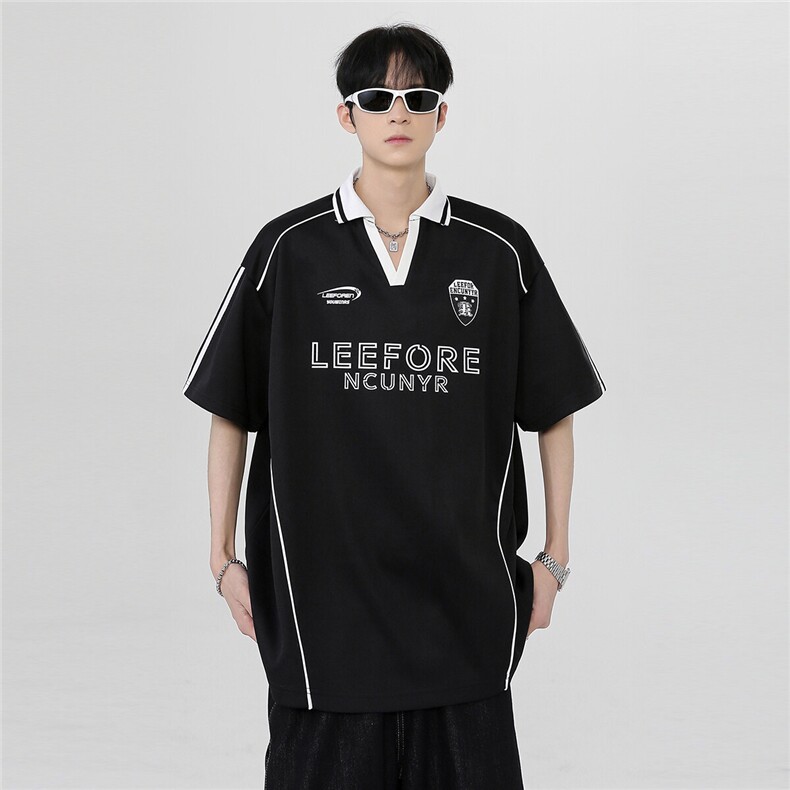 青春潮流时尚复古日系小众短袖POLO衫夏季宽松休闲T900-P38,男装Polo衫,电商C307