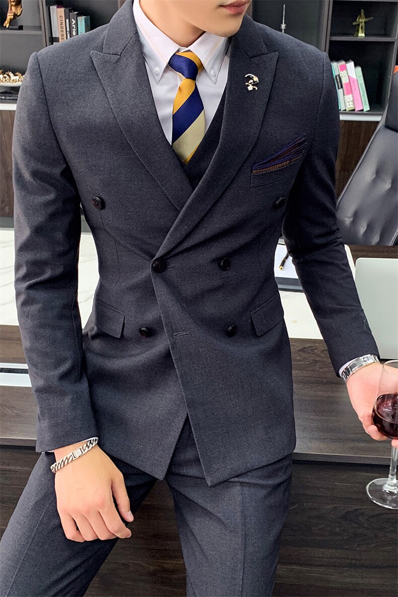 秋冬新款男士刺绣英伦西服套装双排扣西装三件套A470-TZ18,男装西服套装,电商A207