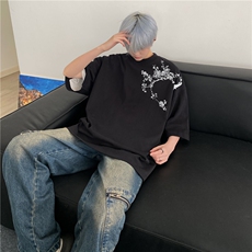 抖音品质直播得物风新中式印花短袖T恤dcm295-特批20控38，男装T恤，星座605(原A050)
