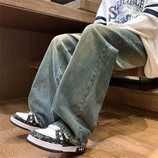 美式高街vibe牛仔裤男直筒宽松水洗复古阔腿裤A080-9001-P50控68，男装牛仔裤，电商A080