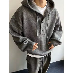 冬季纯色套头加厚毛衣外套男女高级感连帽针织衫韩系穿搭上衣图片