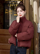2024冬装新款现货羽绒服女装休闲纯色针织拼接宽松外套，女装羽绒服，韩宇舍