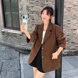 现货  高级感休闲宽松咖色灯芯绒西装外套2952P155K228图片