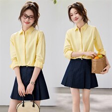 2026春夏新款黄蓝条纹衬衫女宽松显瘦元气少女感衬衣显白温柔风图片