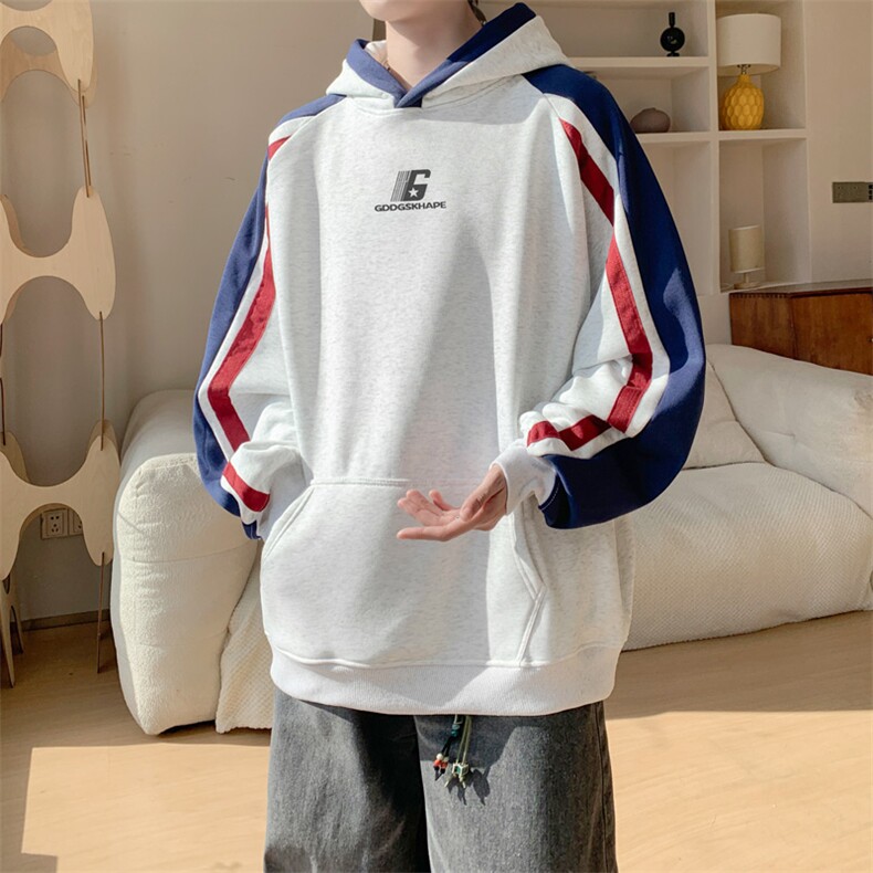 华棉春秋内景新款撞色宽松连帽卫衣男潮流百搭WY00678/P50加绒P55，男装卫衣，电商B316