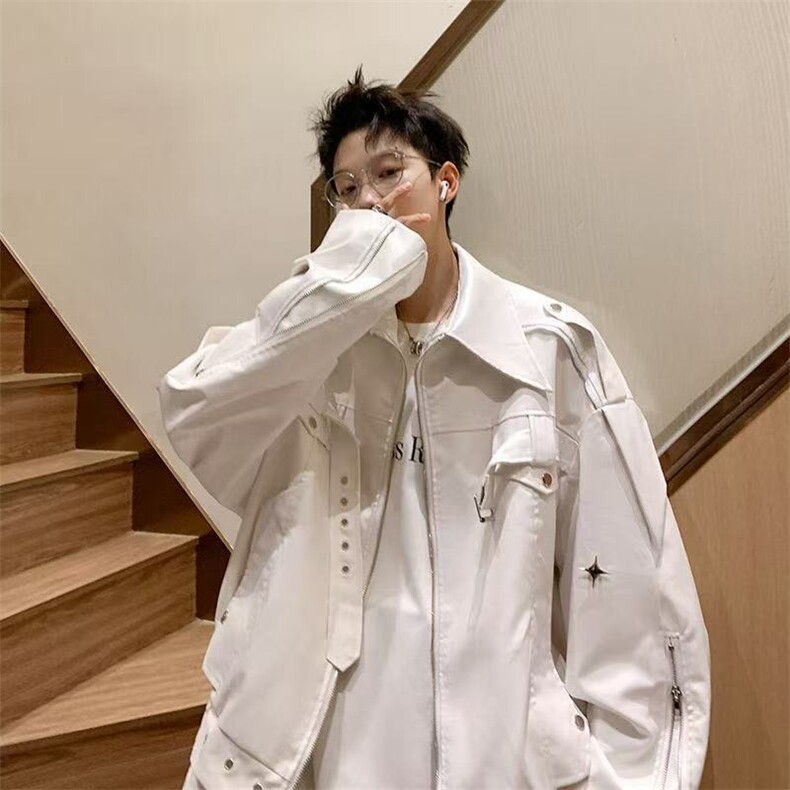 重磅机车服pu皮衣外套男装嘻哈炸街短款宽松休闲皮夹克JK8500P85,男装皮衣,星座1013-1