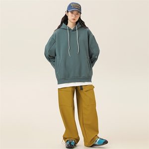 2025冬季新款男装日系潮牌华夫格宽松休闲卫衣加厚卫衣WY626-F96图片