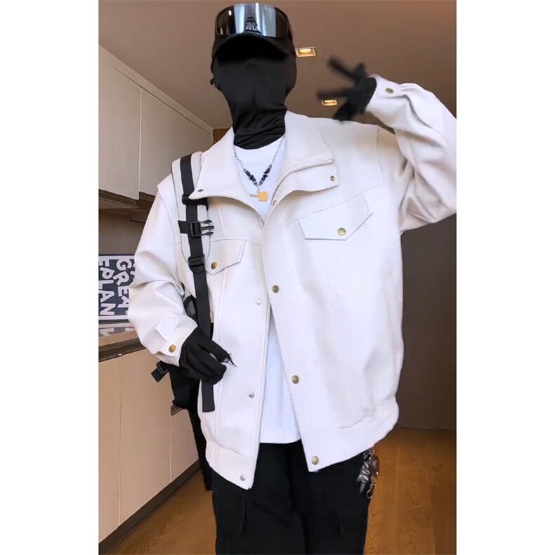 美拉德咖色pu皮夹克男秋季美式复古短款机车服cleanfit高级感外套,男装皮衣,电商A128