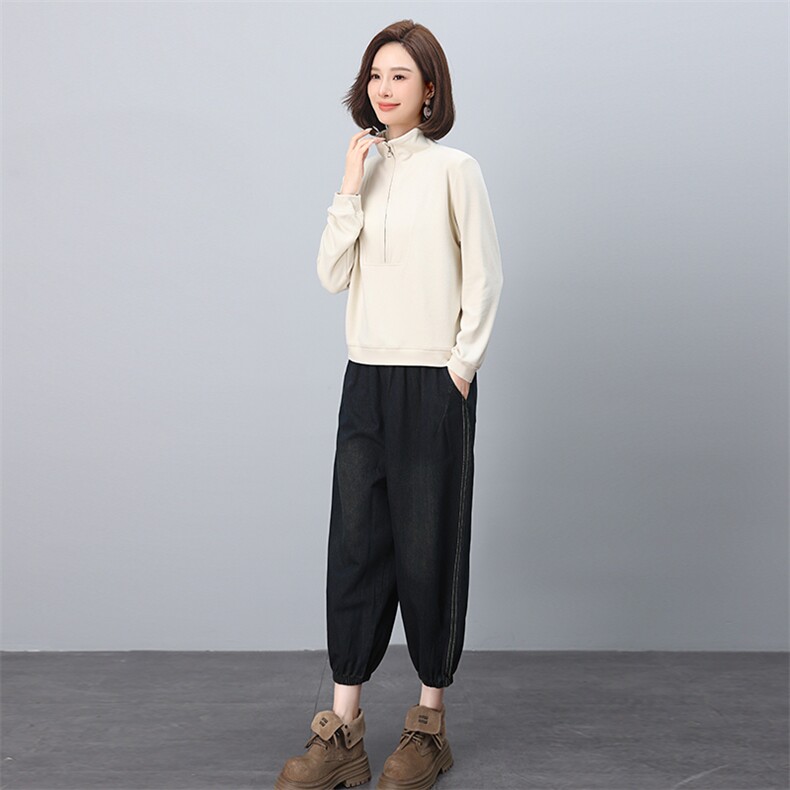 时尚简约女装套装优雅气质长袖上衣配宽松休闲裤舒适百搭两件套,女装套装/套裙,叶笙衣