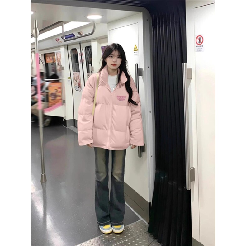 韩系慵懒风嫩粉色棉袄棉服女冬季新款宽松休闲加绒加厚情侣装外套,男装棉衣,星座506A
