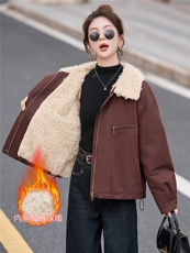 加绒外套女2025秋冬新款韩系独特超好看休闲短款加厚羊羔毛派克服，女装棉衣/棉服，以桐