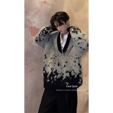 【005】渐变V领仿貂毛提花针织衫高级感毛衫外套A079-Y428-P60，男装针织衫/毛衣，电商A079