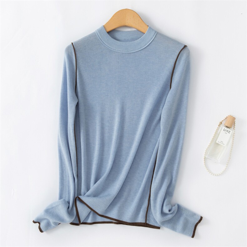 优雅知性女士圆领毛衣秋冬新款时尚百搭10%羊毛衫，女装羊毛衫，东远绒业