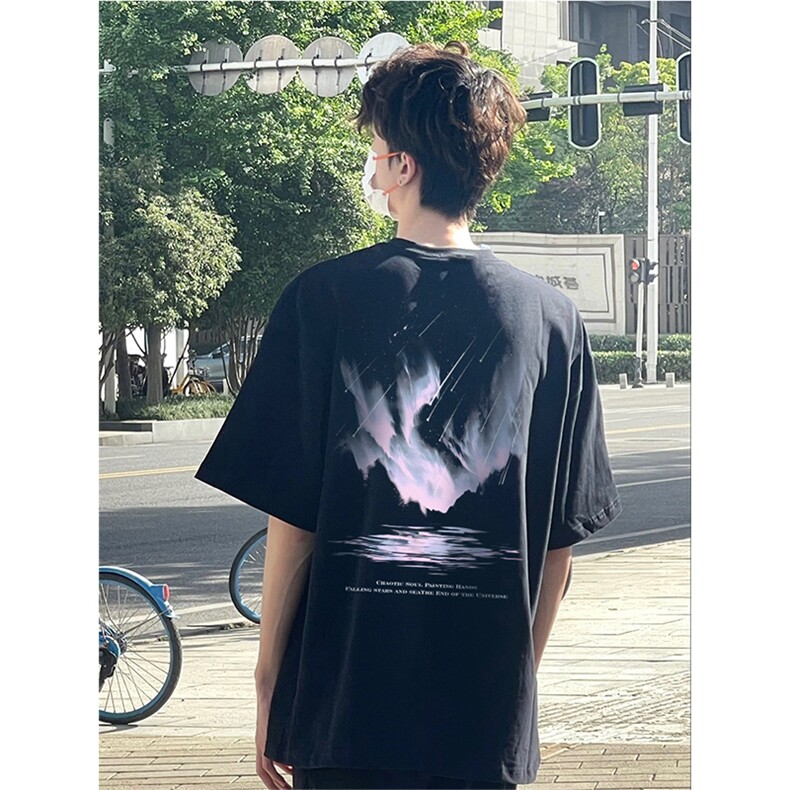 抖音得物供货210克现货宽松纯棉美式潮牌印花落肩袖纯棉T恤AT2169图片
