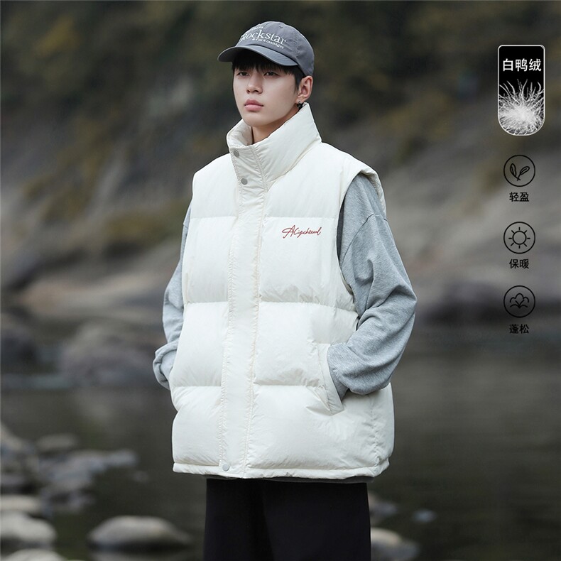 山系港风冬款白鸭绒字母印花立领羽绒服A247-MJ116特批115控168,男装背心/马甲,电商A247