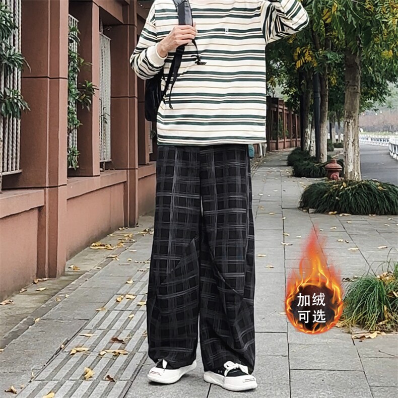 加绒卫裤 肌理感格纹休闲裤男2025 搭配卫衣毛衣日系裤子1030/P55图片
