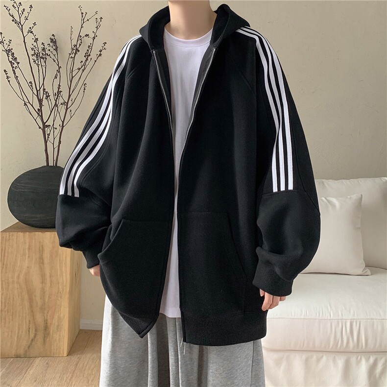 日系复古双拉头开衫卫衣男生秋冬宽松连帽外套青少年上衣JKW207，女装短外套，星座516A