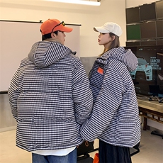 2023格子加厚情侣棉衣男女棉服连帽面包服棉袄外套3332-P100控148，男装棉衣，星座207