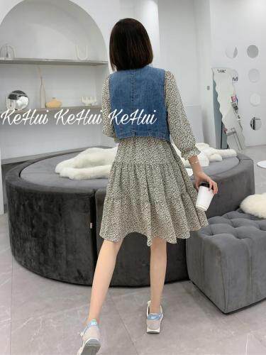 【现货】夏季牛仔马甲碎花连衣裙两件套，女装马夹，珂 慧