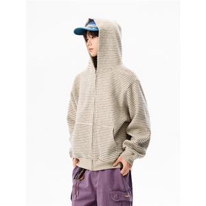 wassup happy连帽夹克男士春秋季潮牌条纹休闲外套情侣宽松上衣服图片