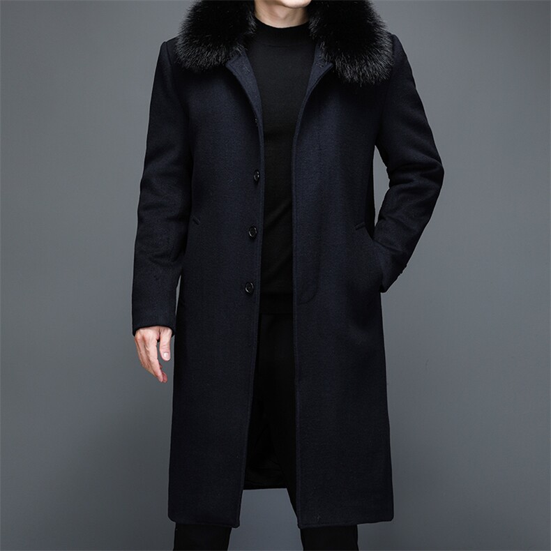 冬季男士商务休闲翻领中长款毛呢大衣中年新款加厚保暖外套男装，男装毛呢大衣，电商B212（原钱塘6029）