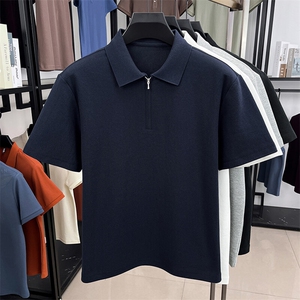 夏季棉短袖半拉链翻领POLO衫男T恤潮流品质上衣体恤男装图片