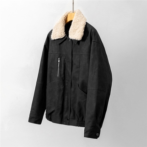 复古做旧可脱卸羊羔毛领大码M-5XL面层PU皮棉衣男77933P138图片